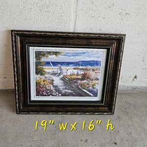 Beachy Floral Scenic Painting in a Beautiful 19"x16" Frame with a Glass Overlay